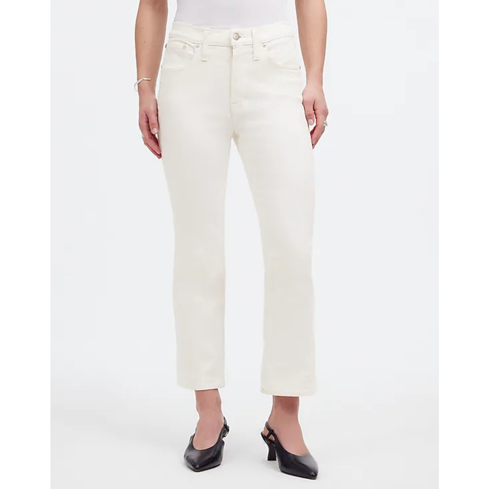 Madewell Kick Out Crop Jeans Pure White Stretch Mid Rise Flare NI961 US 24 NWT - Picture 6 of 14